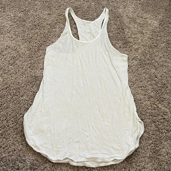 lululemon athletica Tops - Lululemon White Striped Racerback Tank with curved hem